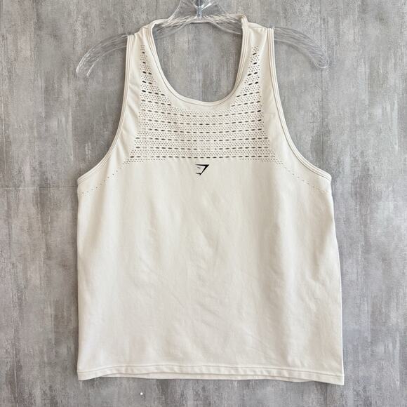 GYMSHARK Energy Seamless Laser-Cut Tank Top Womens Size Medium Ivory Workout Gym - Picture 1 of 10